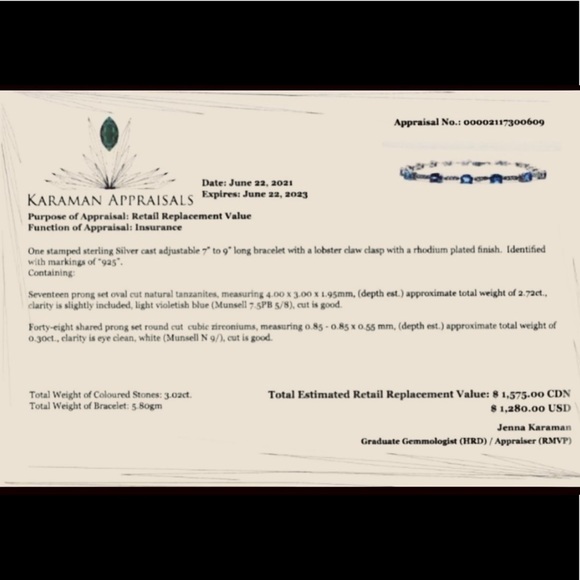 Sterling Silver Bracelet 7-8.5”Long, Oval Cut Tanz CZ
=3.02ct - Picture 3 of 11